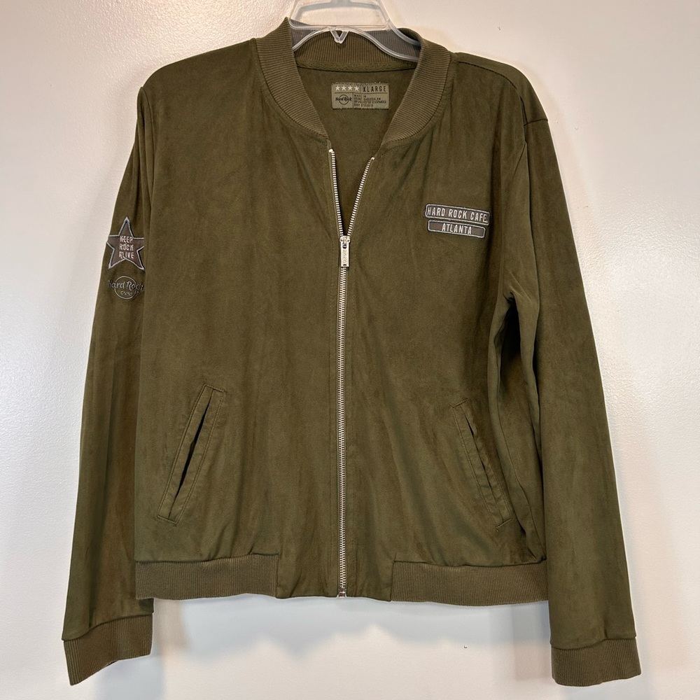 Hard Rock Cafe Atlanta Olive Green Full Zip‎ Lightweight Jacket Women’s XL